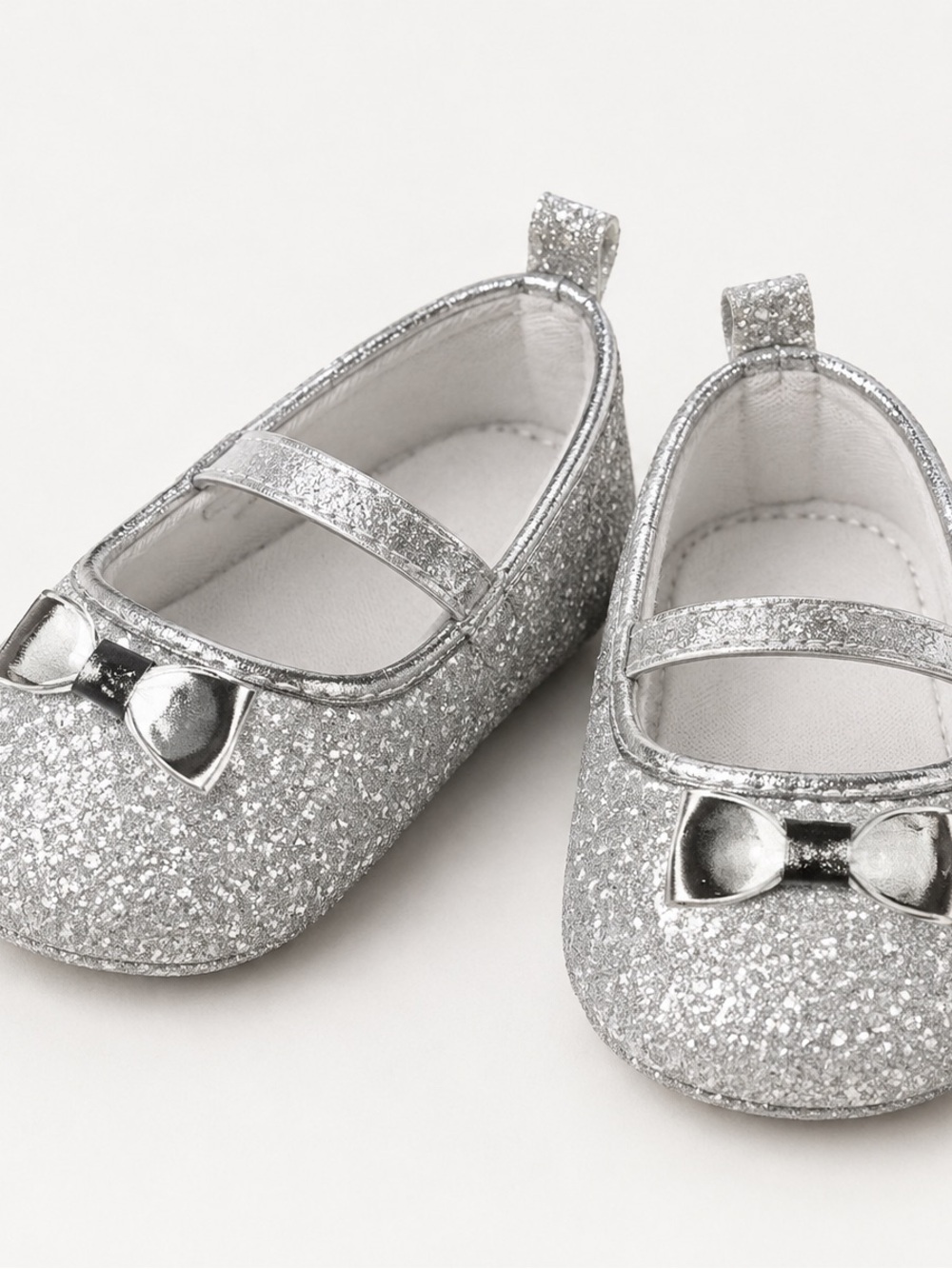 Kids Silver Glitter Shoes with Bow